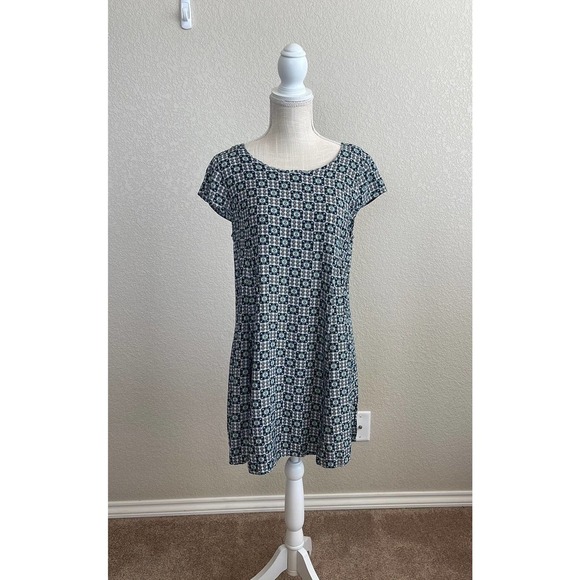 Hem & Thread 100% Rayon Dress Blue/Teal/White Size Large - Picture 1 of 6